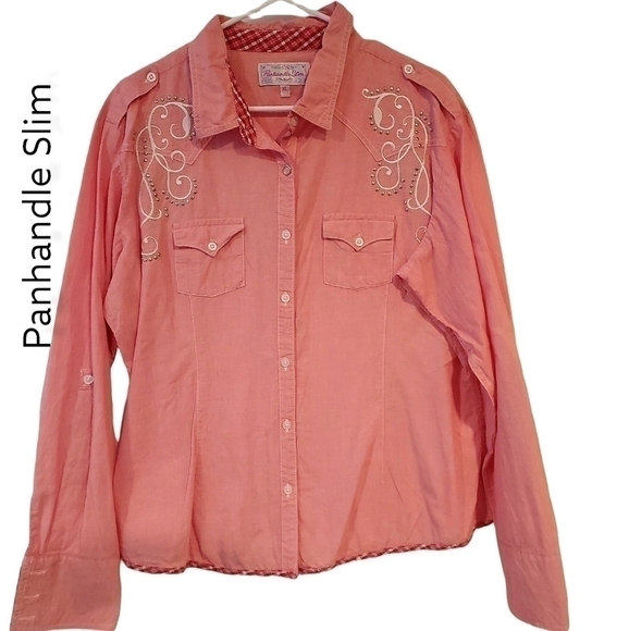 panhandle SLIM Western Cowgirl button embroidered shirt top sz XL - Picture 1 of 12